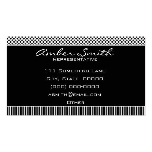 Simple Dots And Stripes (Black And White) Business Card Templates (back side)