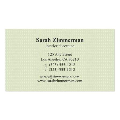 Simple Dots Olive Green Business Card (vert) (back side)