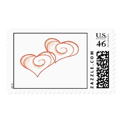 Simple Double Hearts Postage Stamps