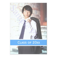 Simple, elegant blue graduation photo invitations.