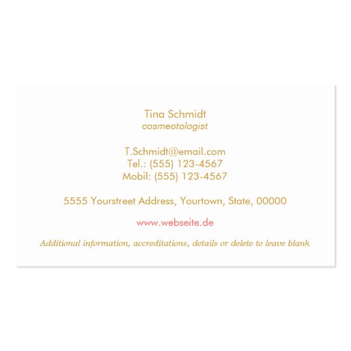 Simple Elegant Cosmetology Spa and Salon Pink 2 Business Card (back side)