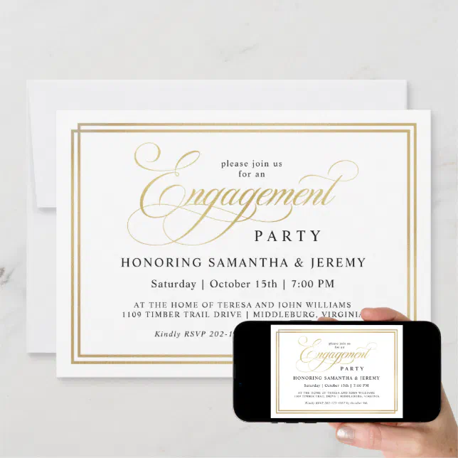 Simple Elegant Gold Calligraphy Engagement Party Invitation Zazzle