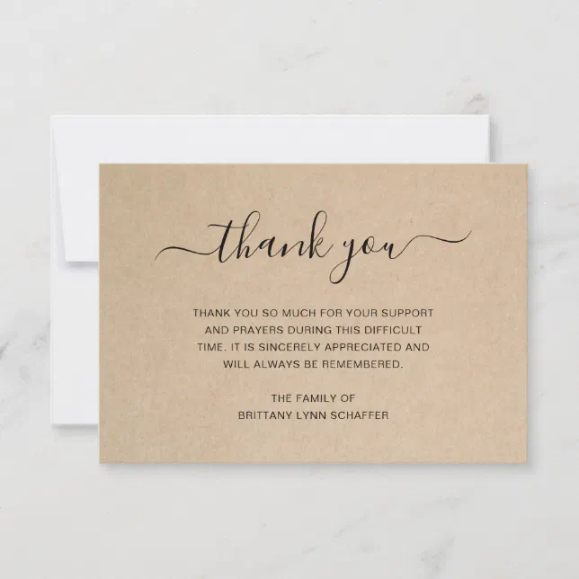 Simple Elegant Rustic Funeral Sympathy Thank You Card Zazzle