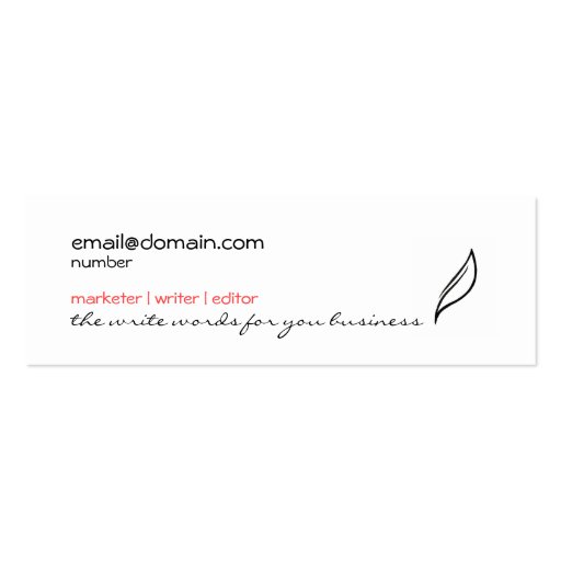 Simple feather/leaf skinny business card (front side)