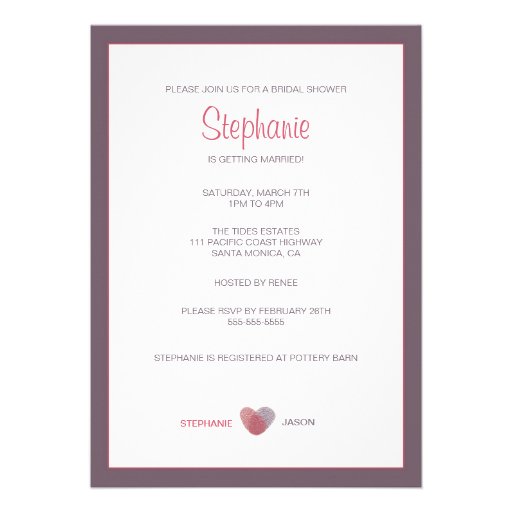 Simple Finger Print Heart Bridal Shower Invitation