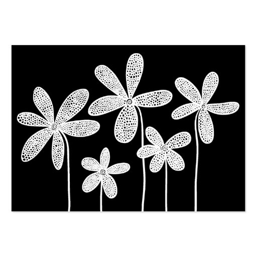 Simple Flowers Drawing - White on Black Business Card Template (front side)
