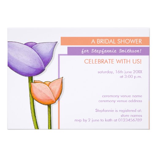 Simple Flowers purple orange Bridal Shower Invite