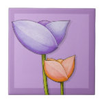 Simple Flowers purple orange Tile