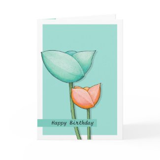 Simple Flowers teal orange 2 Birthday Card zazzle_card