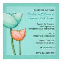 Simple Flowers teal orange 2 Wedding Invitation invitations