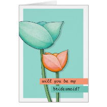 Simple Flowers teal orange Be My Bridesmaid Card cards