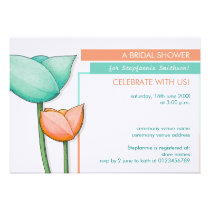 Simple Flowers teal orange Bridal Shower Invite invitations