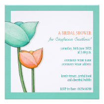 Simple Flowers teal orange Bridal Shower Square invitations