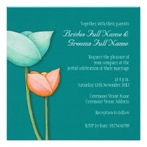 Simple Flowers teal orange dark Wedding Invitation invitations