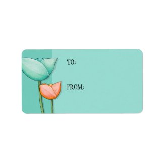 Simple Flowers teal orange Gift Tag label
