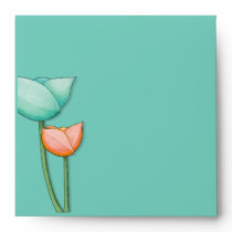 Simple Flowers teal orange inside Square Envelope envelopes