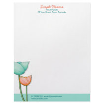 Simple Flowers teal orange Letterhead