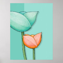 Simple Flowers teal orange Poster