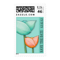 Simple Flowers teal orange Save the Date Stamp stamps
