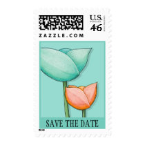Simple Flowers teal orange Save the Date Stamp stamps