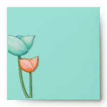 Simple Flowers teal orange Square Envelope envelopes