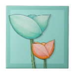 Simple Flowers teal orange Tile