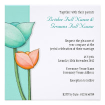 Simple Flowers teal orange Wedding Invitation invitations