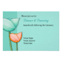 Simple Flowers teal orange Wedding Reception invitations