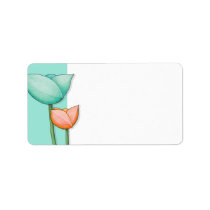 Simple Flowers teal orange white Address Label labels