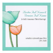 Simple Flowers teal orange white Announcement invitations