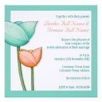 Simple Flowers teal orange white Wedding invitations