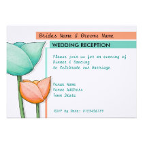 Simple Flowers teal orange white Wedding Reception invitations