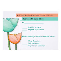 Simple Flowers teal orange white Wedding RSVP invitations