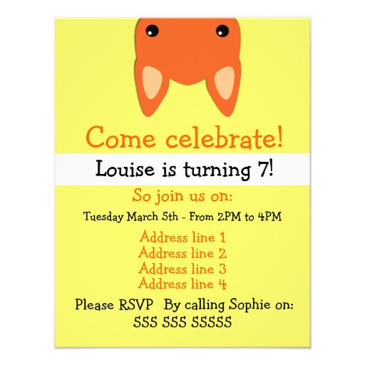 Simple Fox bear Birthday Invitation