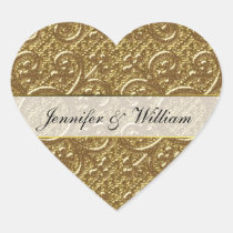 Simple Gold Elegance Heart Custom Wedding Sticker stickers