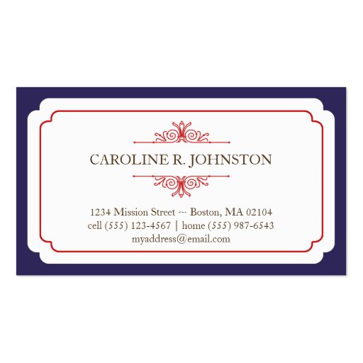 Simple grace solid navy frame personal calling business cards (front side)