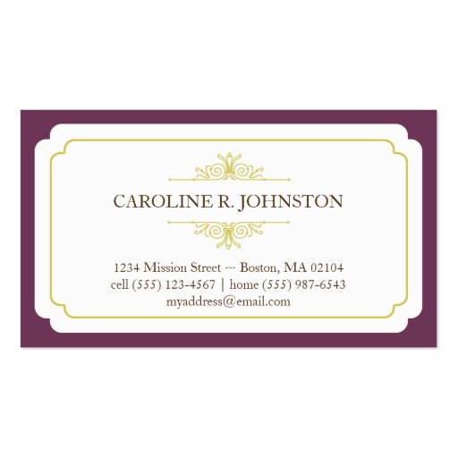 Simple grace solid plum frame personal calling business card template (front side)