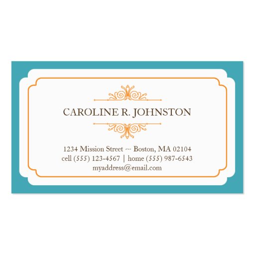Simple grace solid teal frame personal calling business card template (front side)