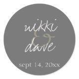 Simple gray handwritten wedding favor label seal sticker