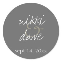 Simple gray handwritten wedding favor label seal sticker