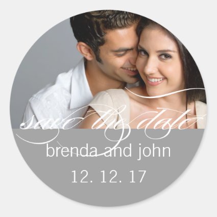 Simple Gray Photo Save the Date Wedding Sticker