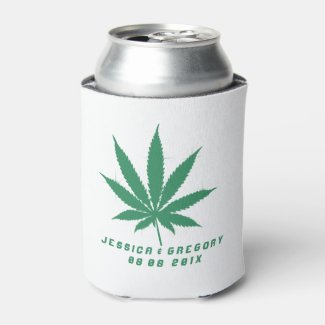 Simple Green Cannabis Leaf Illustration Can Cooler