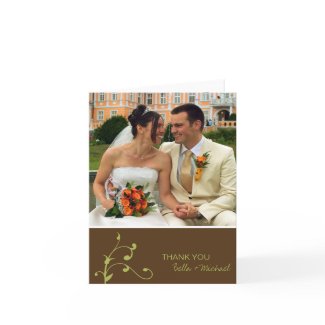 Simple green sprig custom photo brown thank you card