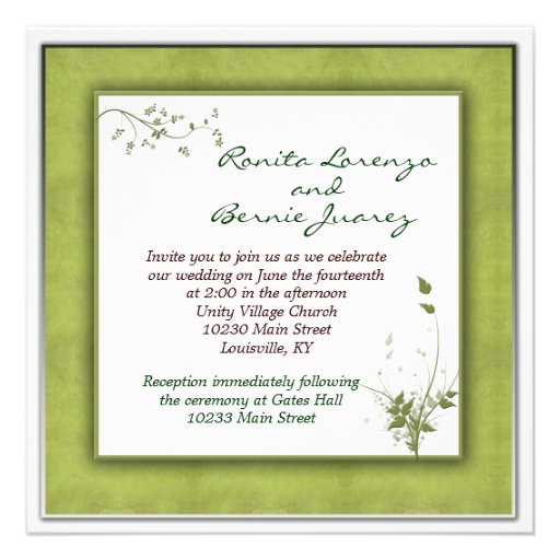 Simple Green Wedding Floral Personalized Invitation