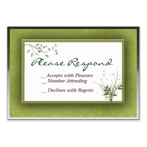 Simple Green Wedding Floral RSVP - Customized Business Card Template