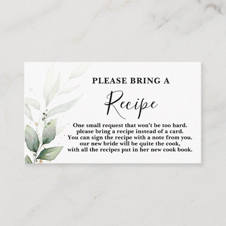 Simple Greenery Bridal Shower Recipe Card Request Zazzle