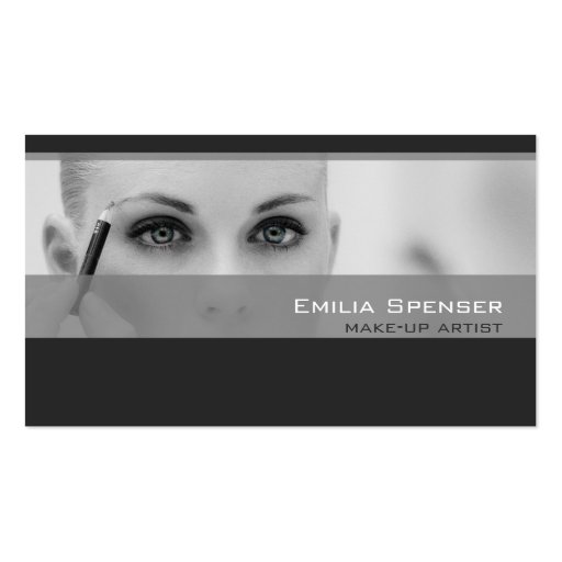 Simple Grey Tones Make-up Artist Profile Card Business Card Template (front side)