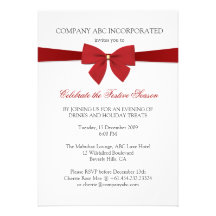 Simple Holiday Red Ribbon Corporate Party Cards
