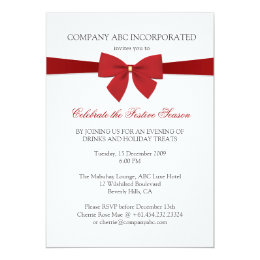 Simple Holiday Red Ribbon Corporate Party 5x7 Paper Invitation Card