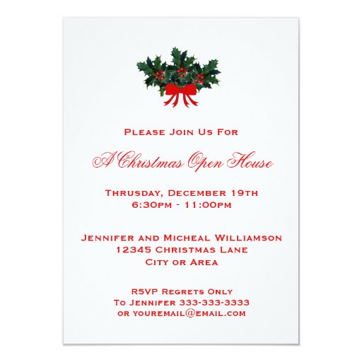 Simple Holly Christmas Open House or Party #2 Red Custom Invite